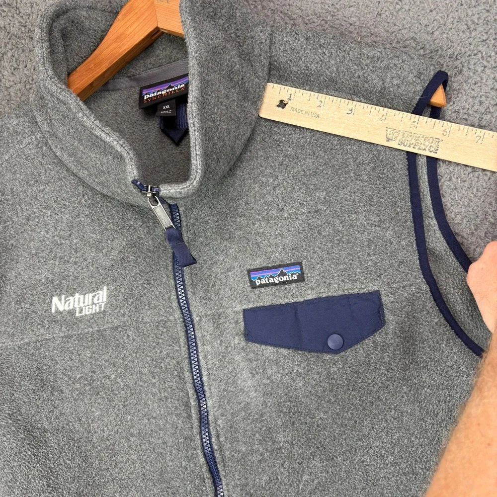 Patagonia Synchilla Fleece Vest Mens XXL Gray Natural Light Beer Logo Full Zip‎